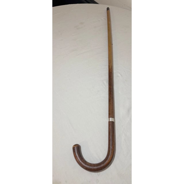 Brown Antique 1800's Sterling Silver Malacca Wood Buffalo Horn Walking Stick Cane For Sale - Image 8 of 10