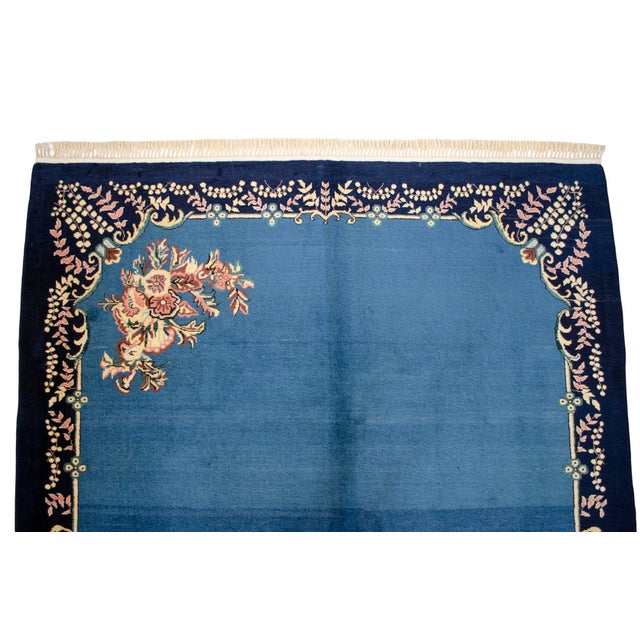 1980s Handmade Rug Blue Turkish Rug - 6'6" X 9'1" For Sale - Image 10 of 18