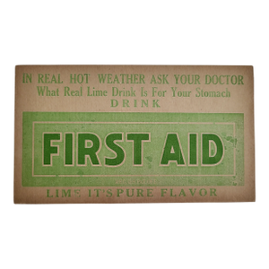 Antique First Aid Lime Drink Cardboard Advertisement Sign