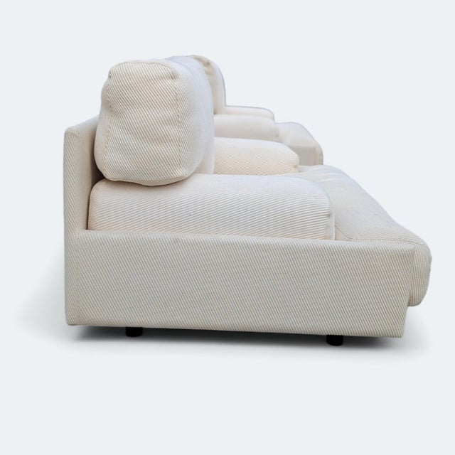 Late 20th Century Postmodern Italian Lounge Chairs in Textured Cream Fabric, Pair, Leather For Sale - Image 12 of 18