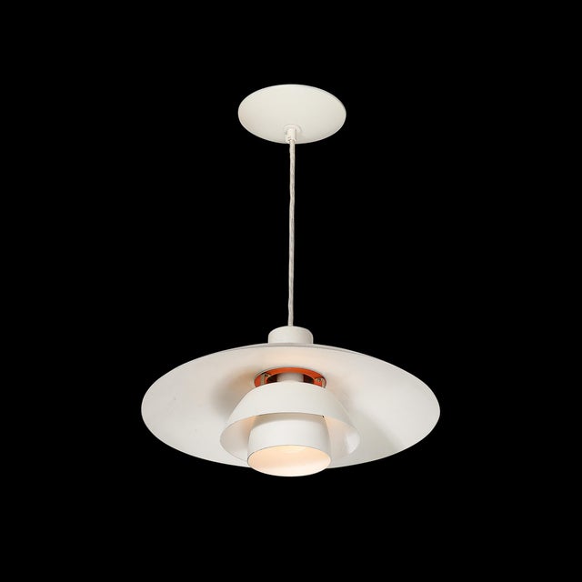 1960s Mid-Century White & Orange Enamel Ph 4/3 Pendant Chandelier by Louis Poulsen For Sale - Image 5 of 12