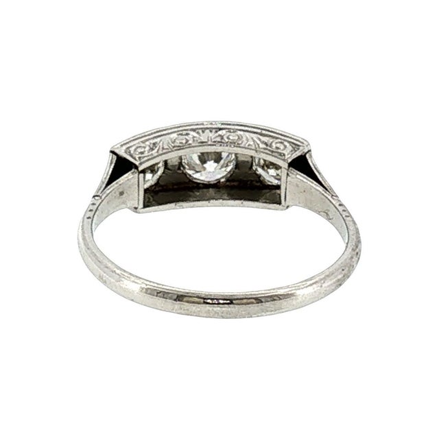 Art Deco Early 20th Century Art Deco Platinum 3 Old European Cut Diamond Ring, Size 7.5 For Sale - Image 3 of 4