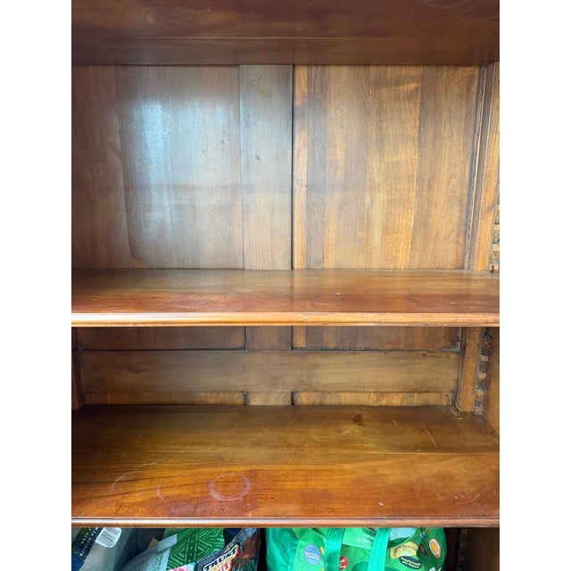Wood Vintage French Provincial Walnut Vitrine Cabinet With Black Chicken Wire For Sale - Image 7 of 8