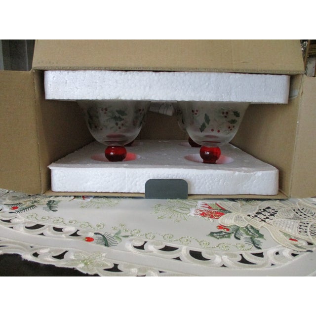 1970s Pfaltzgraff Winterberry Footed Dessert Bowls Painted Glass New in Box - Set of 4 For Sale - Image 9 of 15