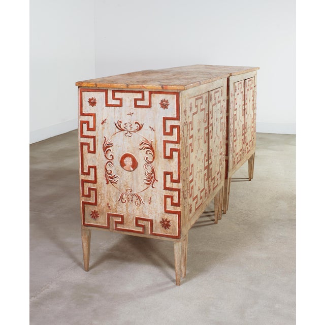Pair of Italian Venetian Faux Marble Top Painted Cabinets For Sale - Image 9 of 18