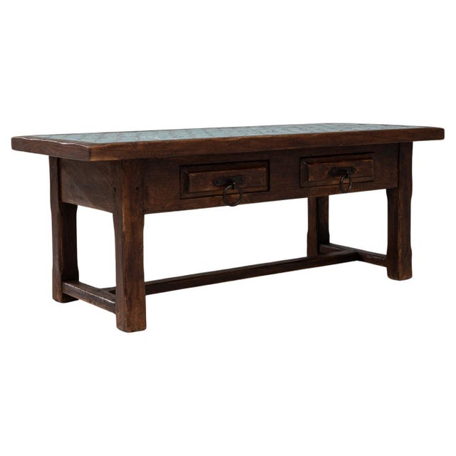 1970s French Wooden Coffee Table With Turquoise Tiled Top For Sale - Image 15 of 18