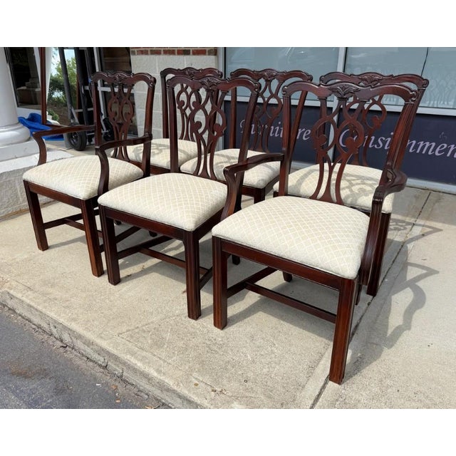 Chippendale Late 20th Century Set of 6 Mahogany Chippendale-Style Dining Chairs For Sale - Image 3 of 16