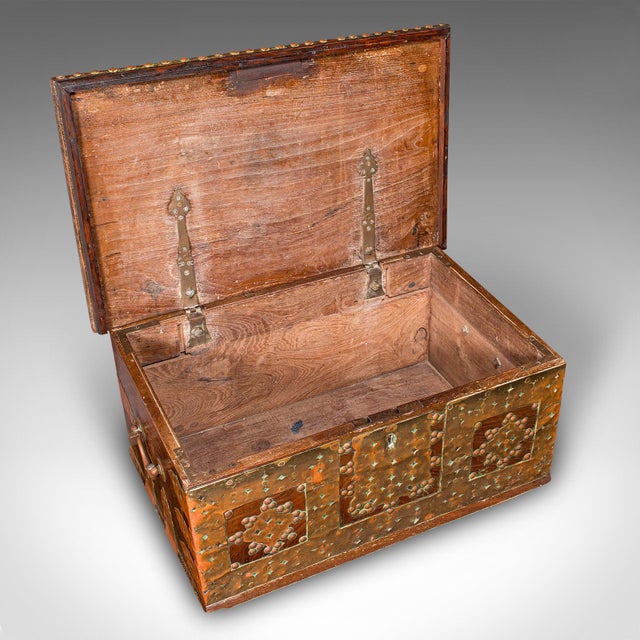 Brass Small Antique Zanzibar Chest, East African Teak, Brass, Travel Trunk, Victorian For Sale - Image 8 of 11