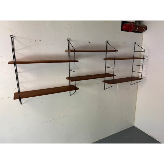 Mid-Century Modern Mid-Century Modern Teak and Steel String Wall System by Kajsa & Nils Nisse Strinning for String, 1950s, Set of 6 For Sale - Image 3 of 9