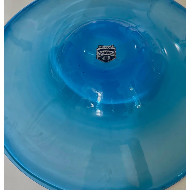 1960s Large Venetian Italian Cenedese Murano Glass Blue Bowl or Serving Dish For Sale - Image 9 of 9