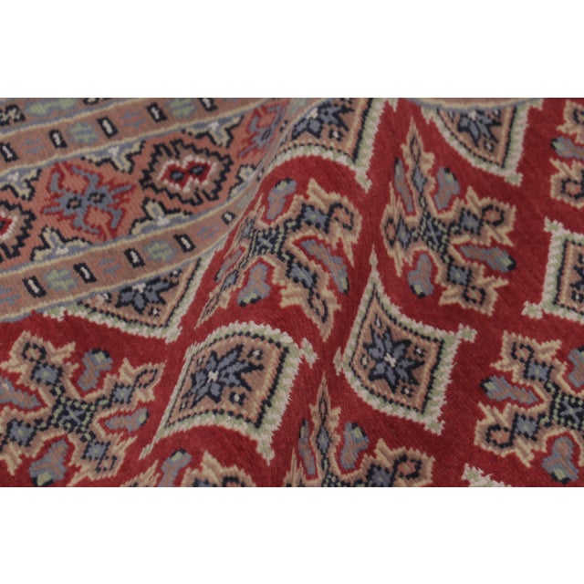 Textile Vintage Bokhara Rug, RIch Red With Pink Geometric Patterns - Rug & Kilim For Sale - Image 7 of 8
