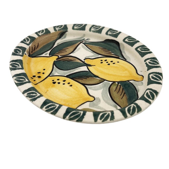Italian Hand-Painted Ceramic Lemon Majolica Plate Signed, Mid 20th Century For Sale In Oklahoma City - Image 6 of 9