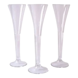 Crystal Champagne Flutes Glasses, in the Style of Val St Lambert, Set of 3