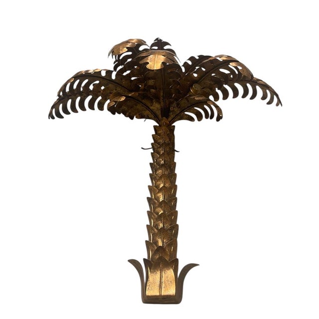 Vintage Hollywood Regency Style Metal Palm Tree Wall Sconce For Sale - Image 4 of 10