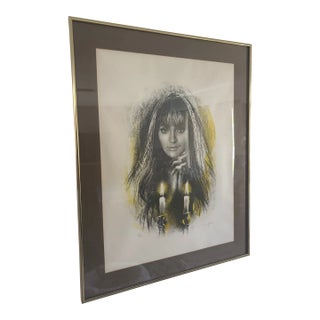 Sandy Lieberman “M. Maurice” Signed Lithograph “Shabbat Candles” Circa 1970 For Sale