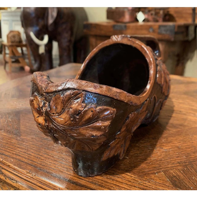 Wood Early 20th Century French Black Forest Carved Walnut Wine Bottle Holder Clog For Sale - Image 7 of 10