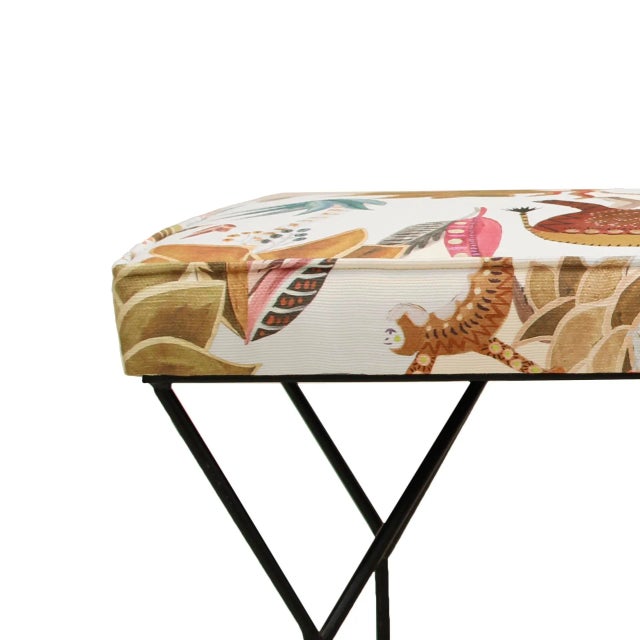 Italian Lacquered Iron Stool with Patterned Fabric, 1970s For Sale - Image 6 of 10