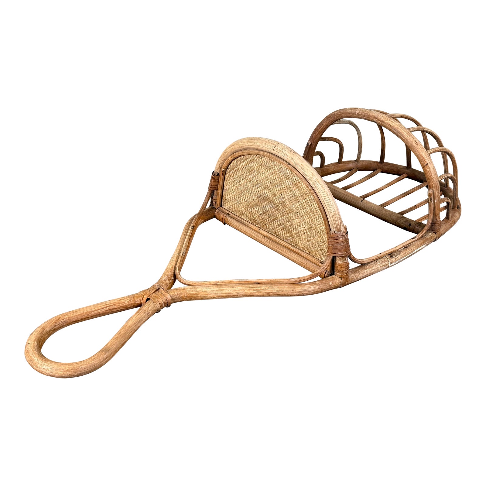 Vintage BoHo Mid Century Rattan Entry Wall Shelf W/ Hanging Basket Storage