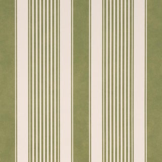 Sample - Schumacher Summerville Stripe Wallcovering In Moss For Sale