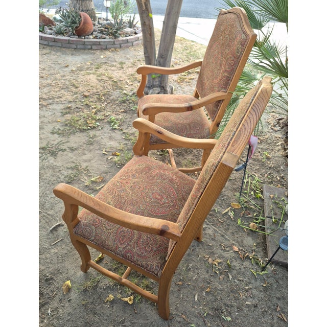 Late 20th Century Vintage Mid-Century French Provincial Style Open Armchairs With Tapestry Brocade - A Pair For Sale - Image 5 of 16