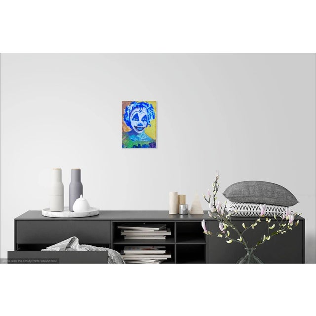 Original, unique and contemporary oil on paper painting on paper of a clown. This art brute painting is by the artist...