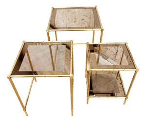Vintage Brass and Bamboo Nesting Tables, 1970s, Set of 3