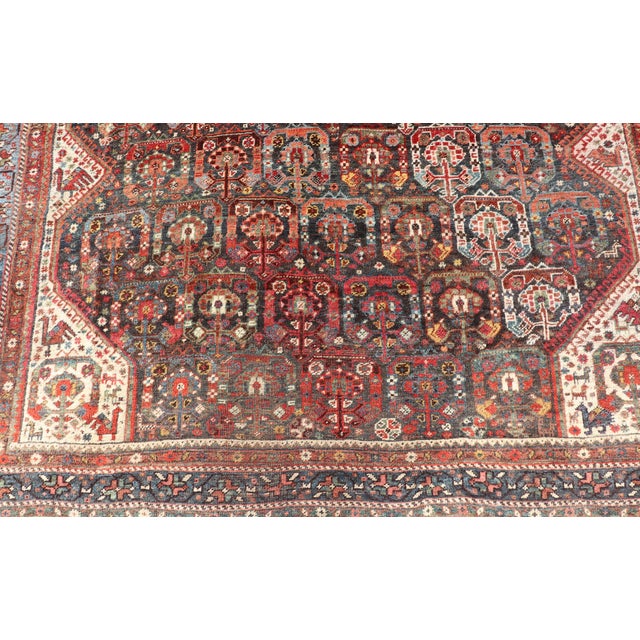 Antique Persian Qashqai Rug With Intricate Tribal Motifs and Rich Color Palette 6'10"x9'3" For Sale - Image 4 of 11