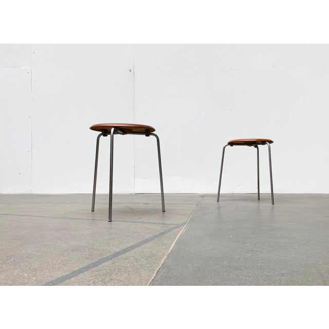 Two Fritz Hansen 3170 Dot Stools in the rare original version with three legs. This version was only produced until 1970,...