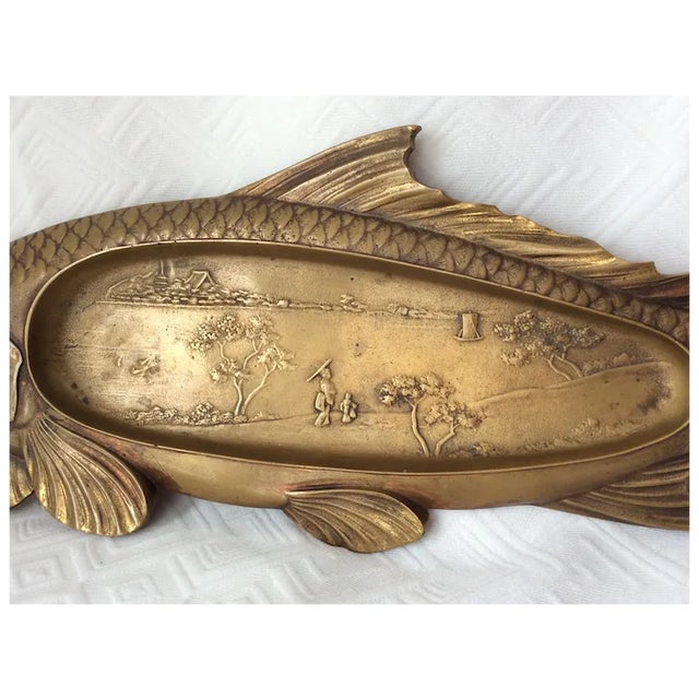 Art Deco Antique Art Deco Asian Coy Fish Tray, Bronze Pen Holder, Desk or Vanity Tray For Sale - Image 3 of 8