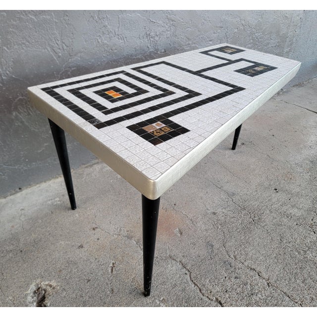 White Geometric Mosaic Tile Coffee Table Mid-Century Modern For Sale - Image 8 of 8