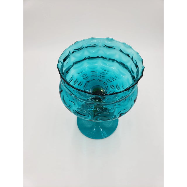 Mid 20th Century Empoli Italy Peacock Glass Draped Optic Footed Compote Vase/Bowl For Sale - Image 10 of 10