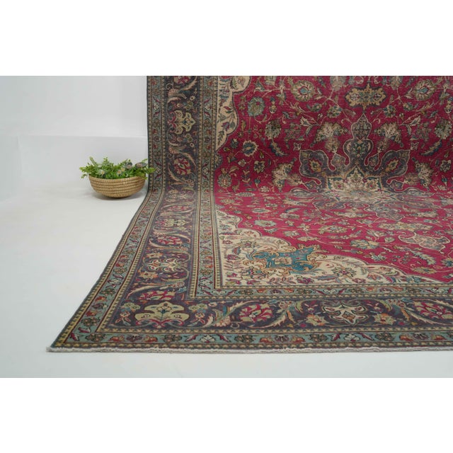 1970s 1970s Vintage Persian Handmade Wool 10x13 Red Area Rug For Sale - Image 5 of 11
