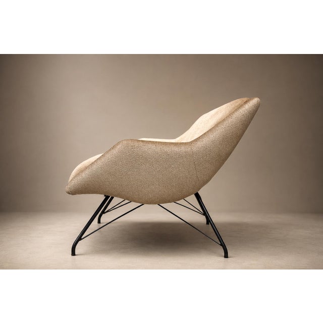 Brazilian Modern "Concha" Loveseat in Metal & Textured Brass-Toned Fabric by Carlo Hauner, 1955 - Lot 42C For Sale - Image 15 of 18