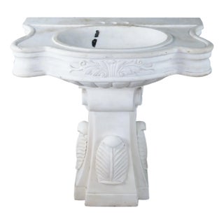 Italian Carerra Marble Neoclassical Bathroom Pedestal Sink Basin 32" For Sale