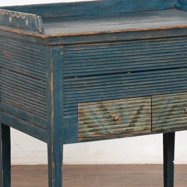 Antique 1850 Swedish Blue Painted Side Table Nightstand With Hidden Storage For Sale In Dallas - Image 6 of 12
