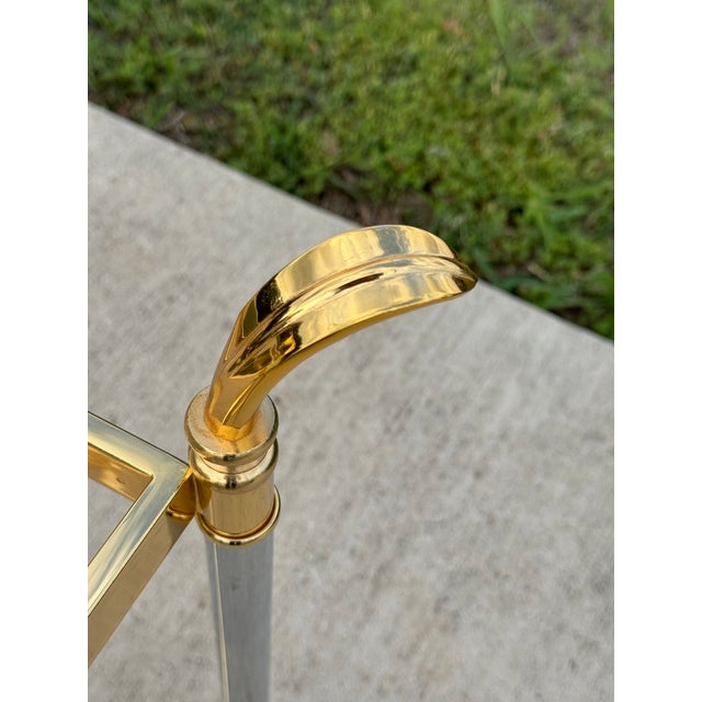 Chrome Mid-Century Hollywood Regency Maison Jansen Style Polished Chrome & Brass Glass Top End Table For Sale - Image 8 of 10