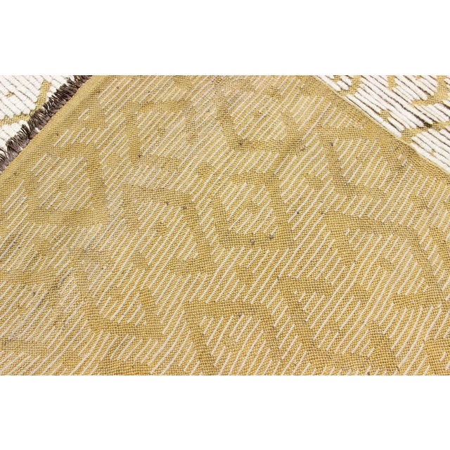 Modern Hand-Knotted Rug in Wool With Diamond Design in Marigold and Cream For Sale - Image 10 of 11