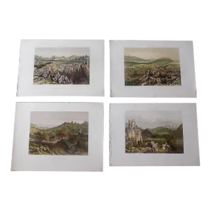 Antique Folio Size 19th Century Lithograph Views of Nice & Savoy - Set of 4