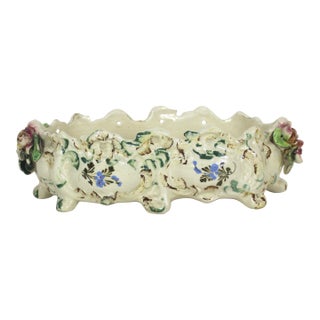1930’s Italian Renaissance Revival Nova Rose Floral Faïence Ceramic Hand Painted Jardiniere Planter, Made in Italy For Sale