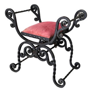 Late 19th Century Hollywood Regency Wrought Iron Curule Bench, Savonarola, Throne For Sale