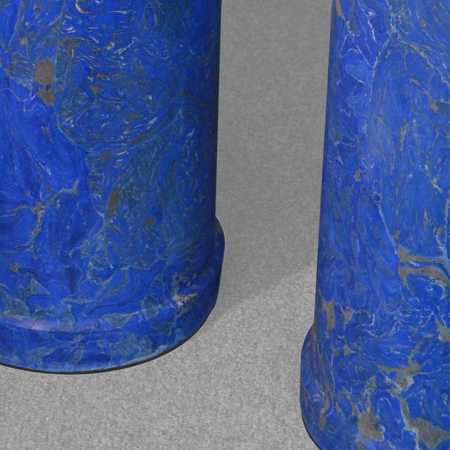 Pair of blue solid Scagliola columns handmade by old craftmen and wax polished. Signed by Maker