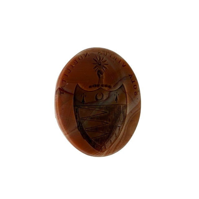 Early 19th Century 10k Gold and Carved Agate Intaglio Fob Seal Charm, Henderson Armorial For Sale - Image 4 of 6