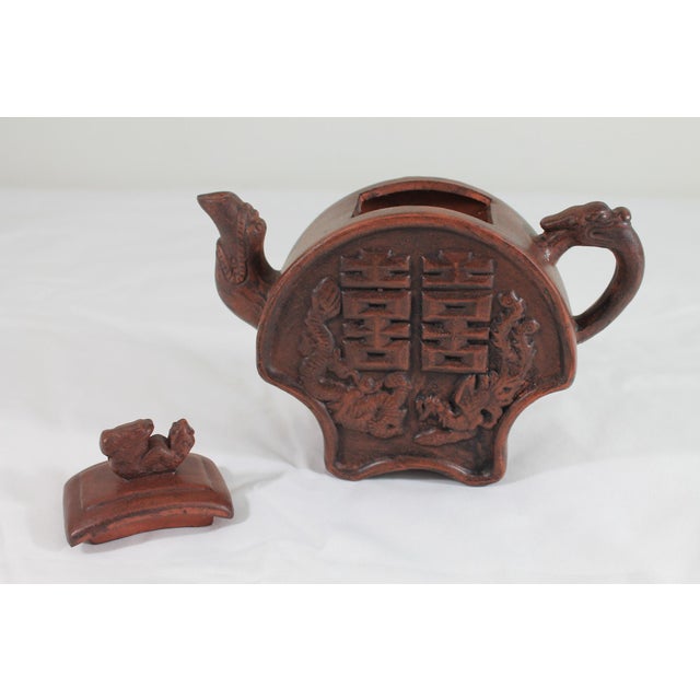Vintage Chinese Clay Tea Pot W/ Dragon & Bird Motif For Sale - Image 10 of 12