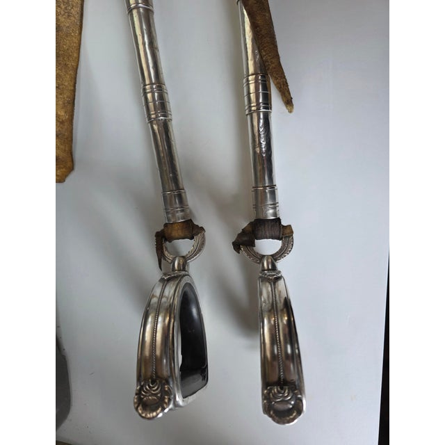 Spanish L.Begulin 800 Silver Horse Stirrups W/ Leather Straps, Pair, 800 Silver For Sale - Image 3 of 6