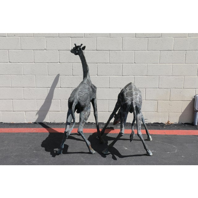 Vintage Pair of Large Bronze Giraffe Garden Sculptures – Outdoor Yard Art With Natural Patina For Sale - Image 9 of 18