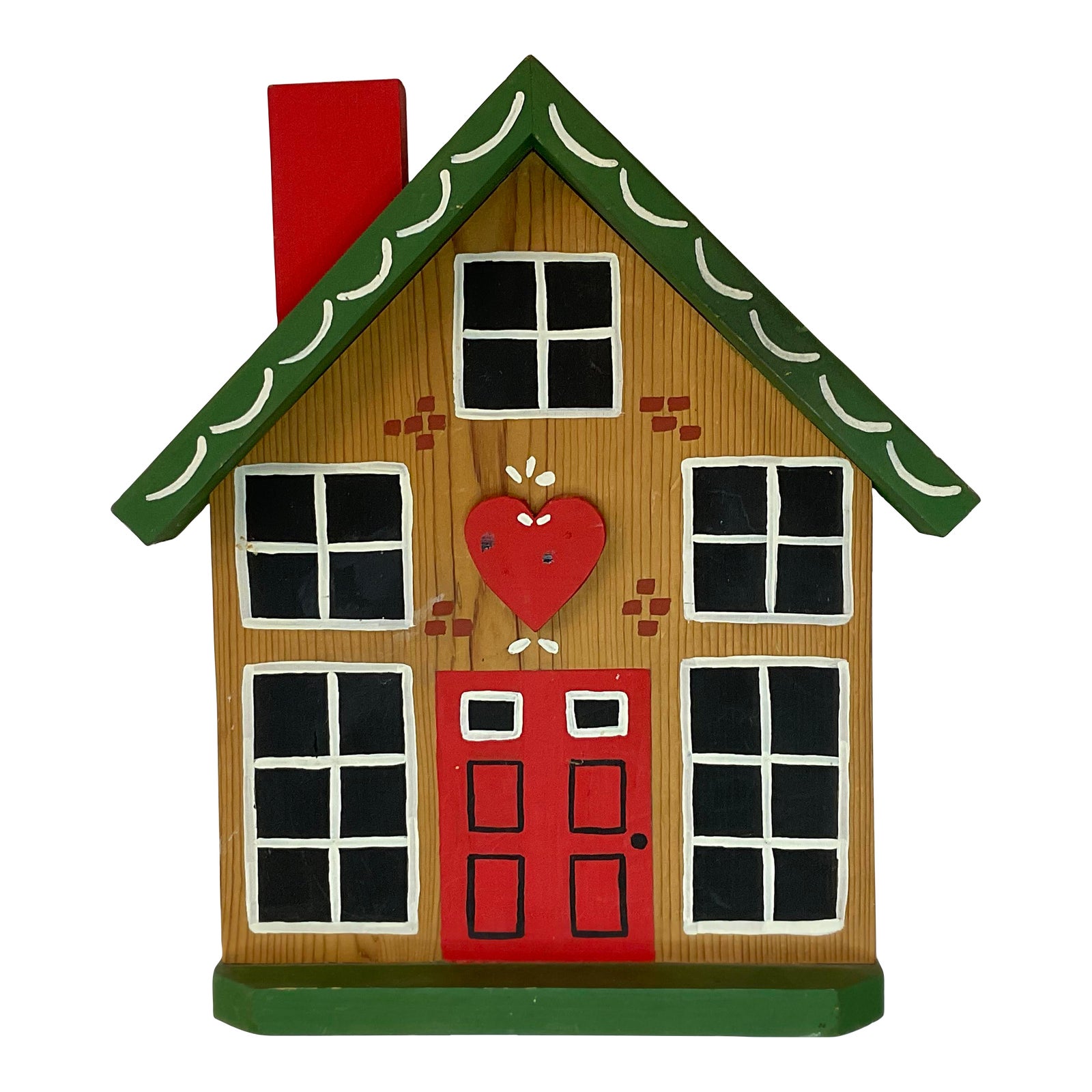 Vintage Arts and Crafts Danish Style Hand Painted Wooden House Key Hook