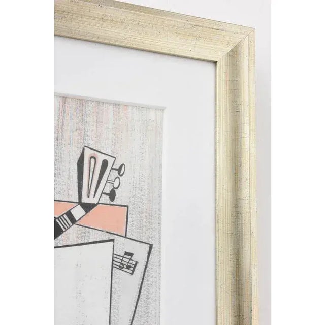 Drawing/Sketching Materials Cubist Guitar Drawing by "Record" 1950s For Sale - Image 7 of 10