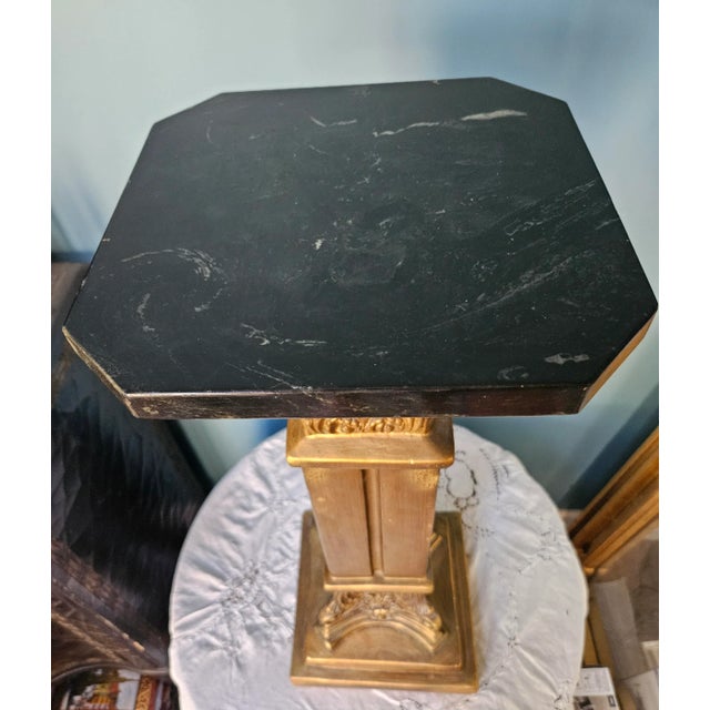 Mid 20th Century Gilt Porcelain Marble Top Column Pedestal Stand Table For Sale - Image 5 of 10