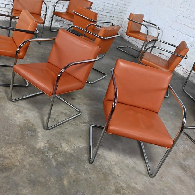 Late 20th to Early 21st Century Thonet Bauhaus Brno Style Chairs Chrome & Cognac Leather Cantilever Set of 12 For Sale - Image 6 of 13
