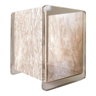 1960s L & R Enterprises Pearlized Acrylic/Lucite Wastebasket, Made in California, Mint Condition With Original Label For Sale